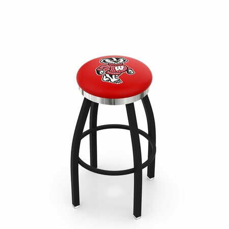 HOLLAND BAR STOOL CO 36" Blk Wrinkle Wisconsin "Badger" Swivel Bar Stool, Chrome Ring L8B2C36WI-Bdg